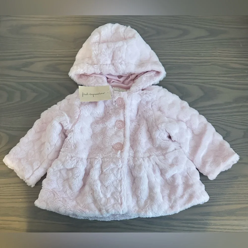 FIRST IMPRESSIONS BAY GIRL EMBOSSED HEART FAUX-FUR HOODED COAT